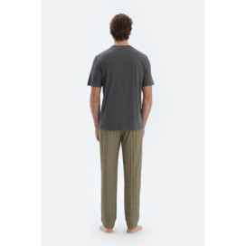 Ensemble De Pyjama T-Shirt Et Pantalon À Manches Courtes Et Détails De Coutures Homme Anthracite