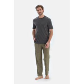 Ensemble De Pyjama T-Shirt Et Pantalon À Manches Courtes Et Détails De Coutures Homme Anthracite