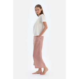Ensemble Pyjama T-Shirt À Col Rond Avec Pantalon Tissé Femme Ecru