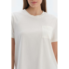 Ensemble Pyjama T-Shirt À Col Rond Avec Pantalon Tissé Femme Ecru