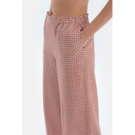 Ensemble Pyjama T-Shirt À Col Rond Avec Pantalon Tissé Femme Ecru