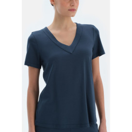 Ensemble Pyjama T-Shirts Et Pantalons En Viscose Col V Femme Indigo