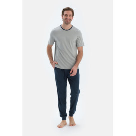 Col Rond T-Shirt À Manches Courtes Jogger Pantalon Couronne Ensemble Pyjama Basique Homme Gris