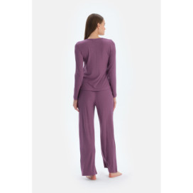 Ensemble De Pyjama T-Shirt Et Pantalon Camsoset En Viscose Col V Femme Violet