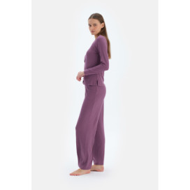 Ensemble De Pyjama T-Shirt Et Pantalon Camsoset En Viscose Col V Femme Violet