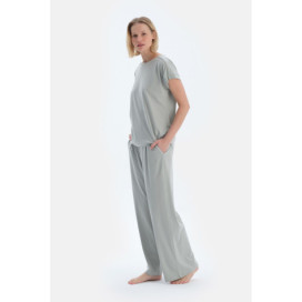Ensemble Pyjama T-Shirt Basique À Manches Basses Femme Sauge
