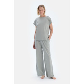Ensemble Pyjama T-Shirt Basique À Manches Basses Femme Sauge