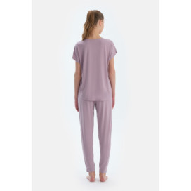 Ensemble De Pyjama T-Shirt Et Pantalon En Modal À Manches Basses Femme Lilas Clair