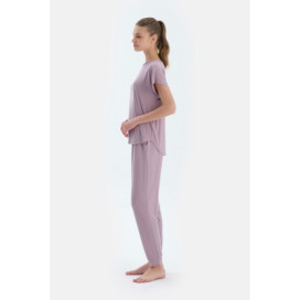 Ensemble De Pyjama T-Shirt Et Pantalon En Modal À Manches Basses Femme Lilas Clair