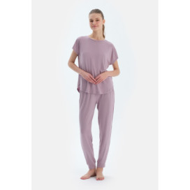 Ensemble De Pyjama T-Shirt Et Pantalon En Modal À Manches Basses Femme Lilas Clair