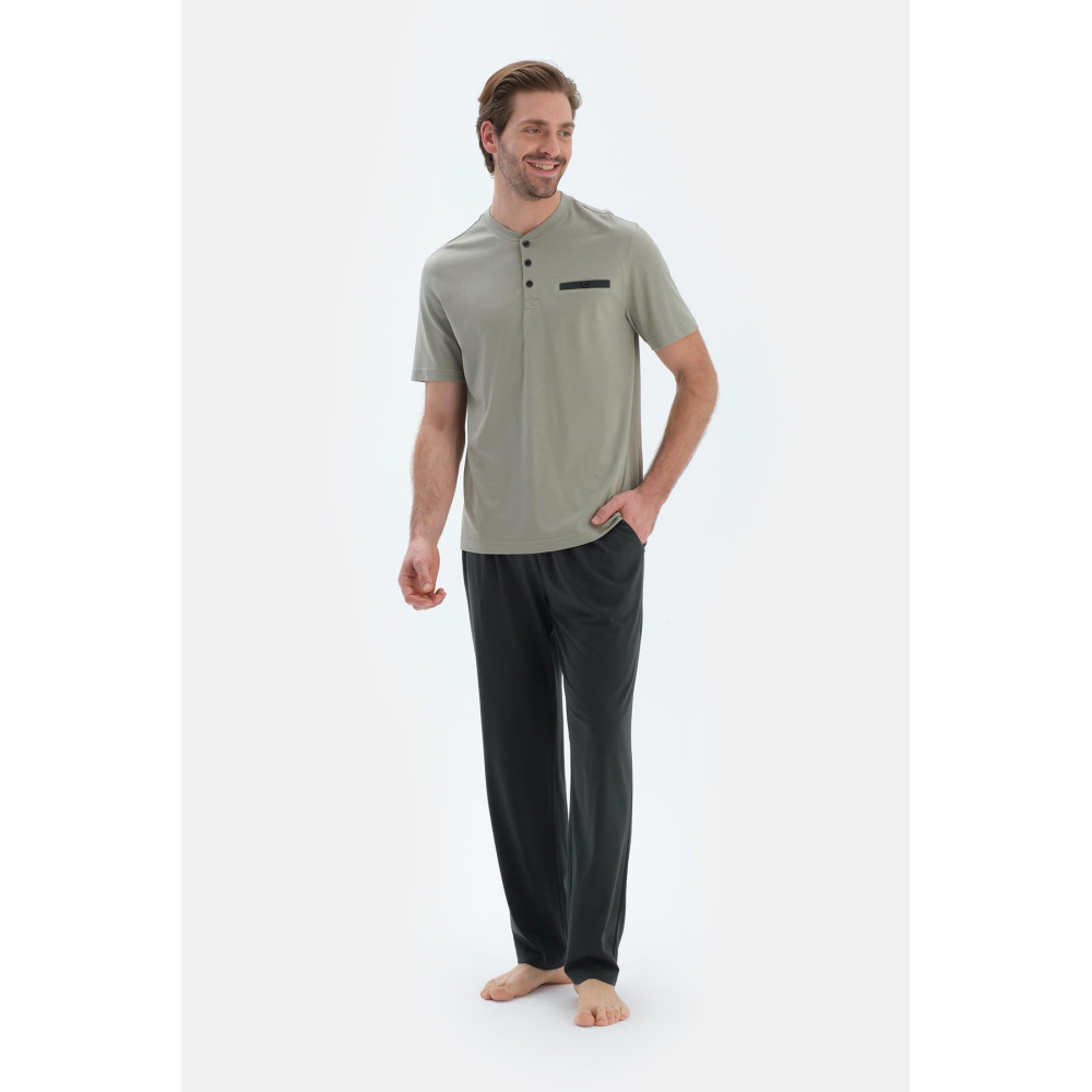 Ensemble De Pyjama Triple À Manches Courtes Et Demi-Boutons Homme Vert Pétrole