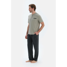 Ensemble De Pyjama Triple À Manches Courtes Et Demi-Boutons Homme Vert Pétrole