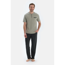 Ensemble De Pyjama Triple À Manches Courtes Et Demi-Boutons Homme Vert Pétrole