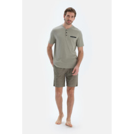 Ensemble De Pyjama Triple À Manches Courtes Et Demi-Boutons Homme Vert Pétrole