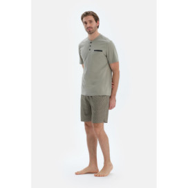 Ensemble De Pyjama Triple À Manches Courtes Et Demi-Boutons Homme Vert Pétrole