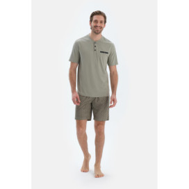 Ensemble De Pyjama Triple À Manches Courtes Et Demi-Boutons Homme Vert Pétrole