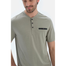 Ensemble De Pyjama Triple À Manches Courtes Et Demi-Boutons Homme Vert Pétrole