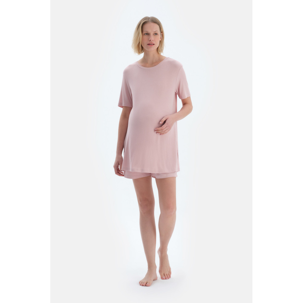 Cashorse Ensemble De Pyjama T-Shirt Short De Maternité Femme Rose Clair