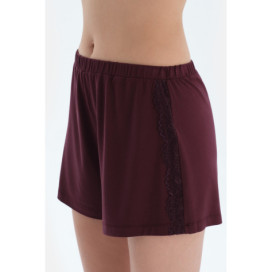 Ensemble De Pyjama T-Shirt Et Short En Viscose À Manches Courtes Détaillées En Dentelle Femme Damson