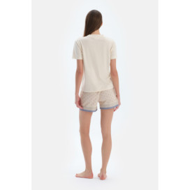Ensemble De Pyjama T-Shirt Et Pantalon À Manches Courtes Col V Femme Ecru