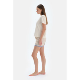 Ensemble De Pyjama T-Shirt Et Pantalon À Manches Courtes Col V Femme Ecru