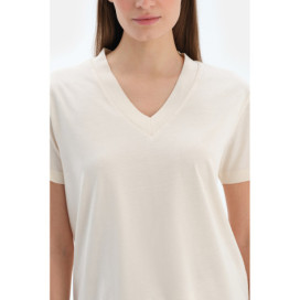 Ensemble De Pyjama T-Shirt Et Pantalon À Manches Courtes Col V Femme Ecru