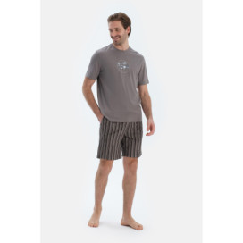 Ensemble De Pyjama T-Shirt Short Imprimé Manches Courtes Homme Gris