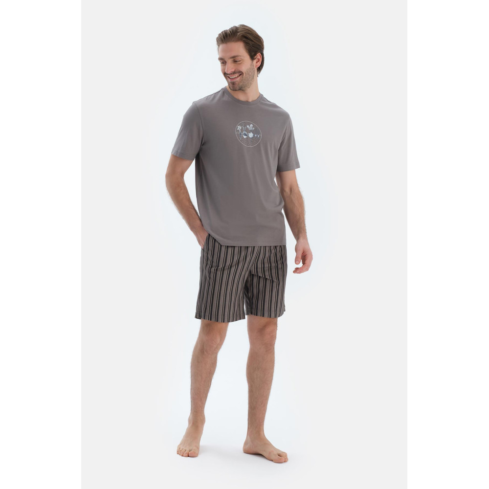 Ensemble De Pyjama T-Shirt Short Imprimé Manches Courtes Homme Gris